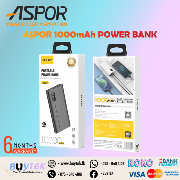 ASPOR A330 10000mAh POWER BANK WITH LED DIGITAL DISPLAY