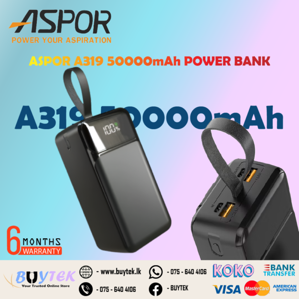 ASPOR A319 22.5W 50000mAh FAST CHARGING POWER BANK WITH 3 CABLES
